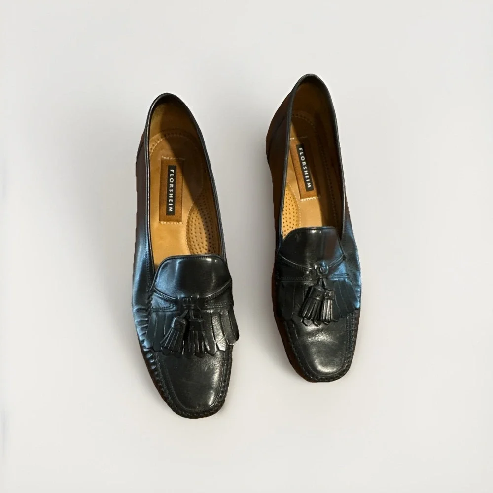 Florsheim Tassel Loafer Black Leather Square Toe Men's US 9D